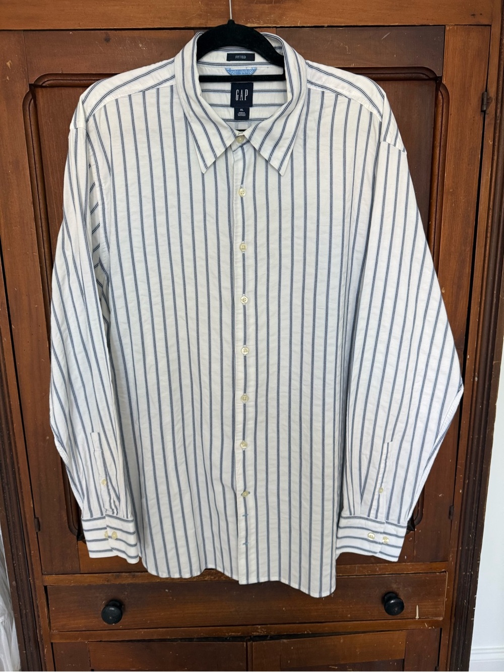 GAP Men's White Shirt with Blue Vertical Stripes